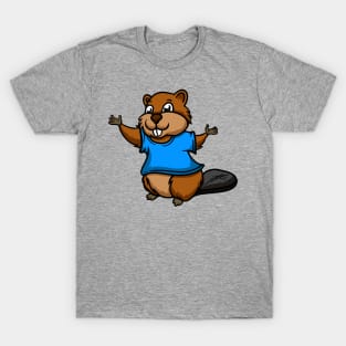 Cute Anthropomorphic Human-like Cartoon Character Beaver in Clothes T-Shirt